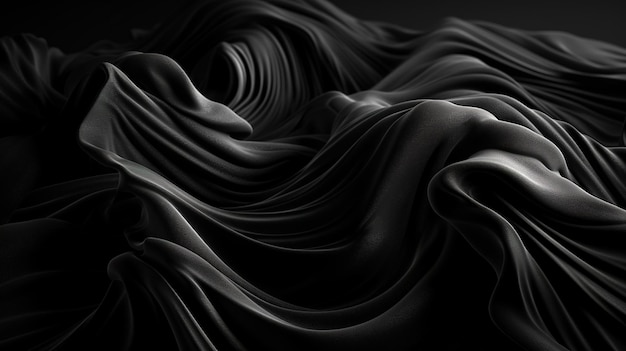 Black Fabric in Wavy Bokeh Abstract Background Generative AI