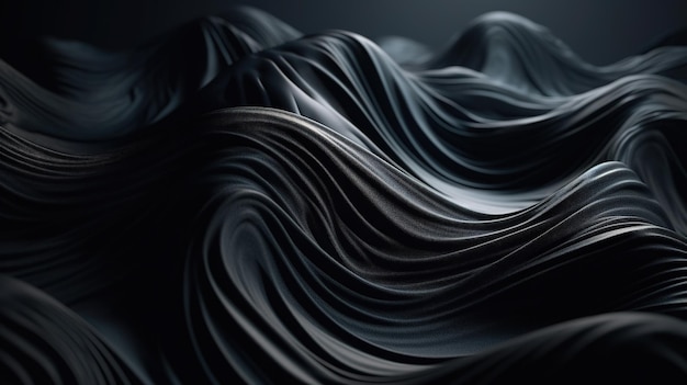 Black Fabric in Wavy Bokeh Abstract Background Generative AI