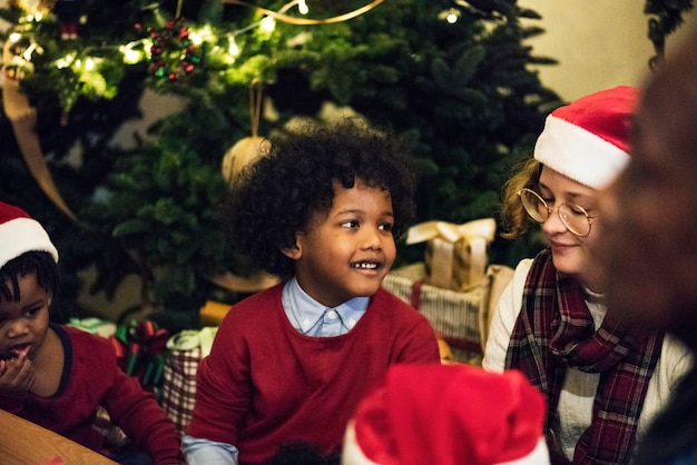 Black family enjoying Christmas holdiay