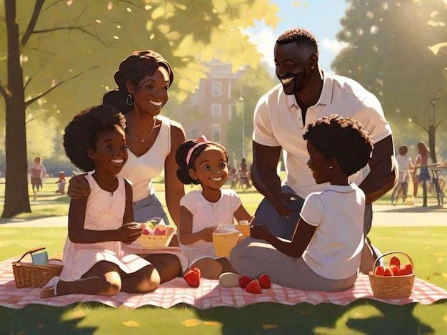 black family enjoying in a park