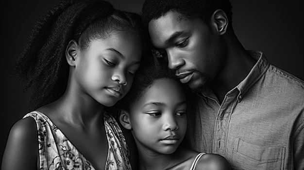 A black family with a child on the left and a man on the right.