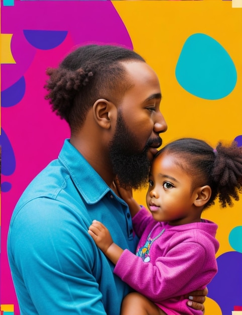 black father and childs colorful background