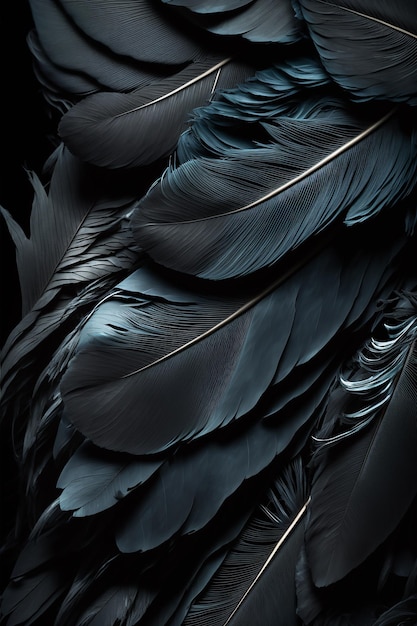 A black feather is on a black background