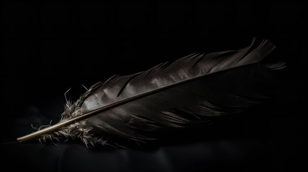 A black feather is on a black background