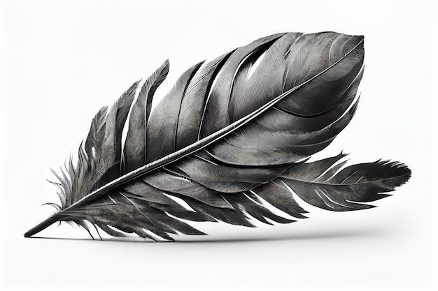 Черное перо Изолированный лебединый шлейф Темно-серые птичьи перья Абстрактная генеративная иллюстрация AI