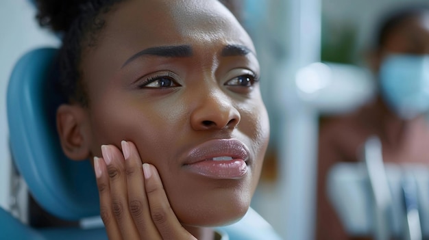 Black Female Patient With Toothache At Dental Clinic CloseUp Dental Care Oral Pain AI Generated