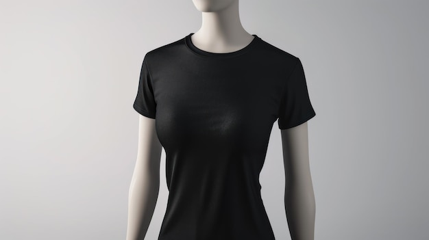 a black female Tshirt on with a minimal background mockup design for showcase and branding