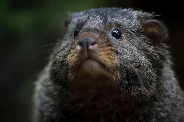 A black ferret with a black face and a black nose.