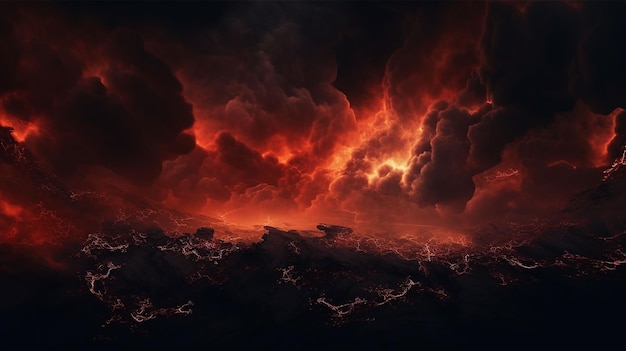 Black fiery red dramatic sky with clouds Fire war explosion catastrophe flame Horror concept