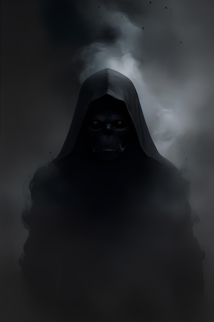 A black figure in the dark with a cloud of smoke behind it.