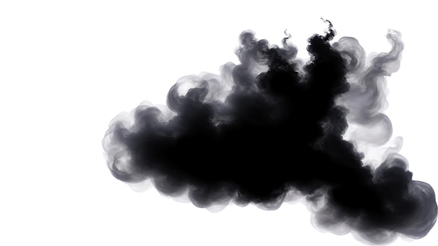 Black fire flame smoke cloud texture isolated on white background