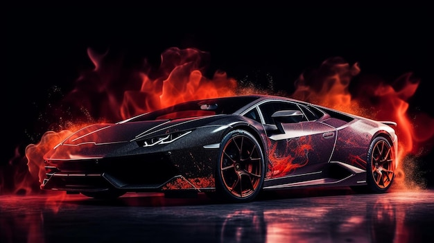 black fire red sport car wallpaper on smoke background