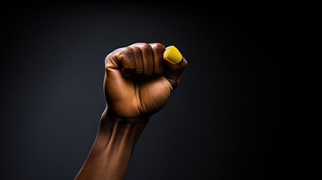 A black fist with a yellow object in it ai