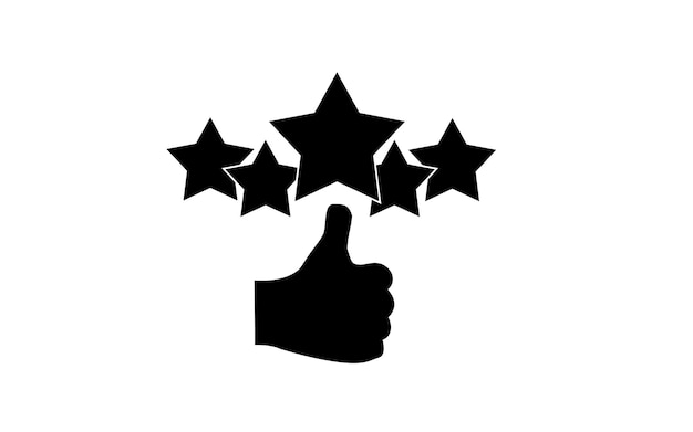 A black five star icon and a finger to the top on a white background