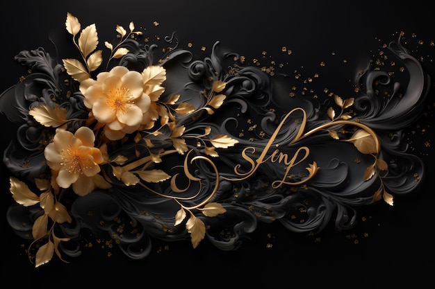 a black floral design with gold letters that say stop