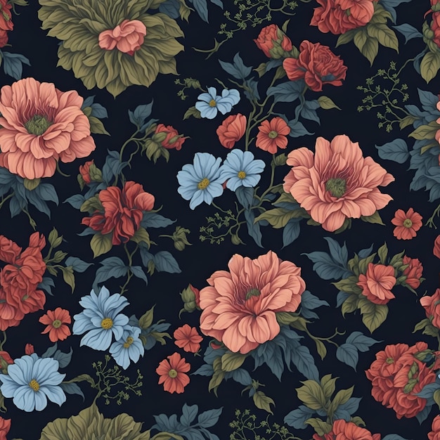 Photo a black floral pattern with a blue background.