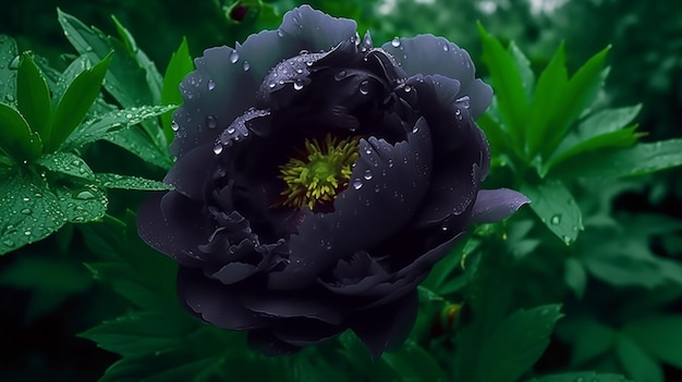 Black flower in the rain