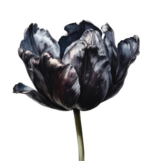 A black flower with a green stem and the word tulip on it.