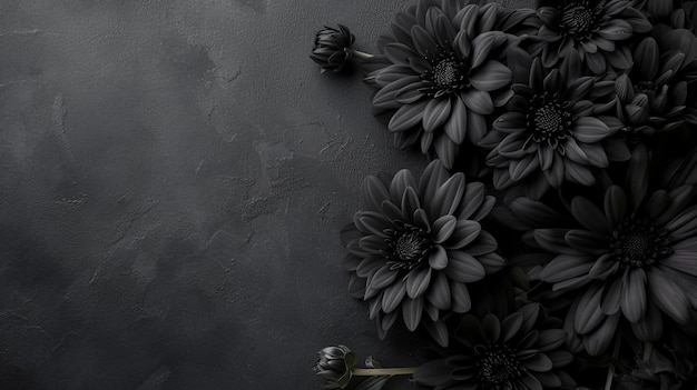 Photo black flowers on a black background with space for text