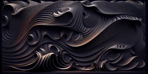 Black fluid swirling background generative Ai