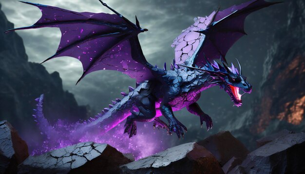 black flying dragon and purple diamonds