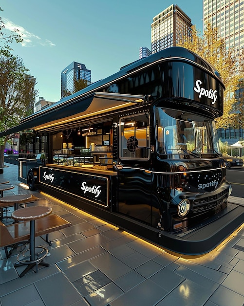 a black food truck with the word confitti on the side