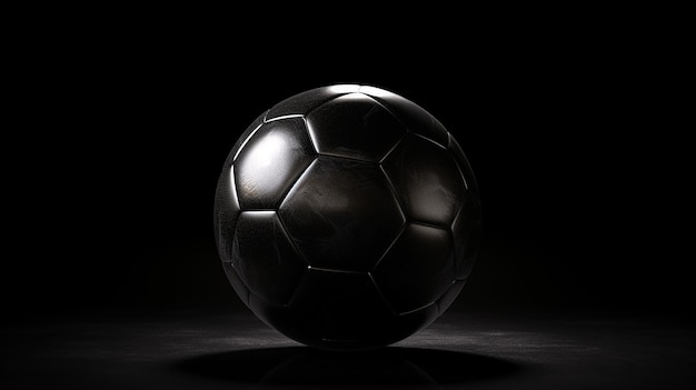 Black football or soccer ball against black background Generative AI