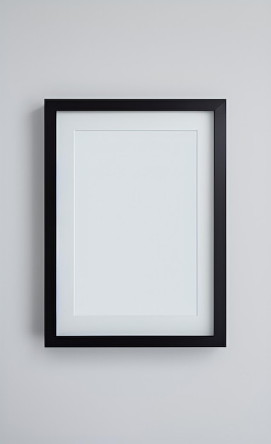 A black frame on a gray wall with a white background.