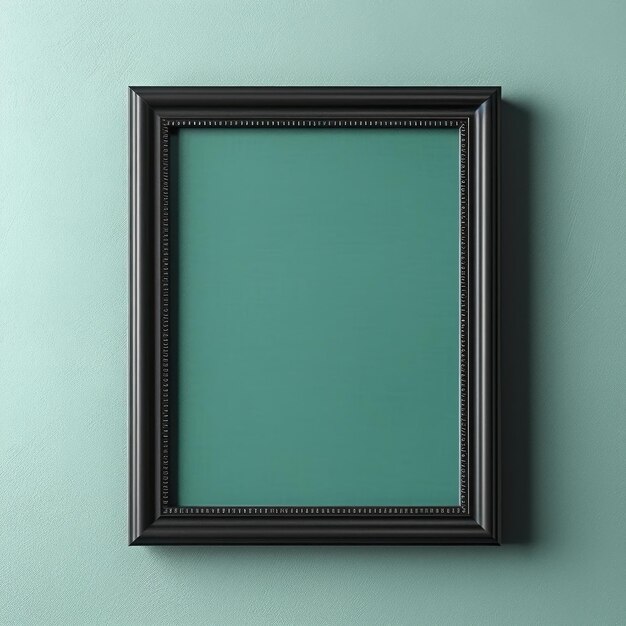 Photo black frame on a medium sea green color wall or background