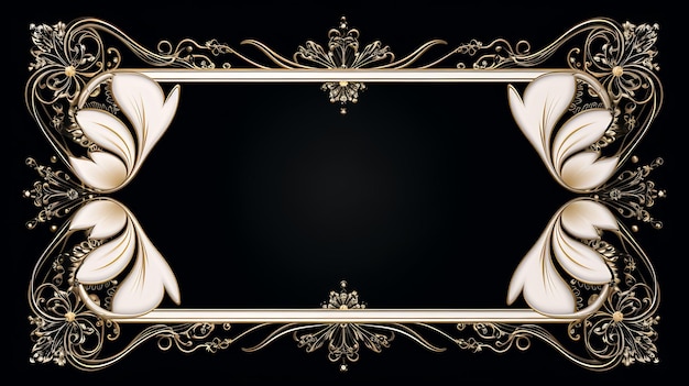 Photo a black frame with a gold frame and a white and gold design