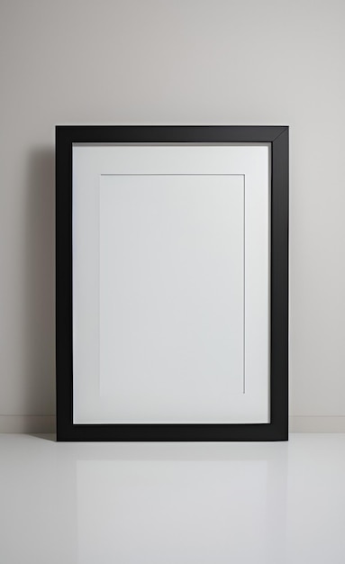A black framed picture sits on a white shelf.