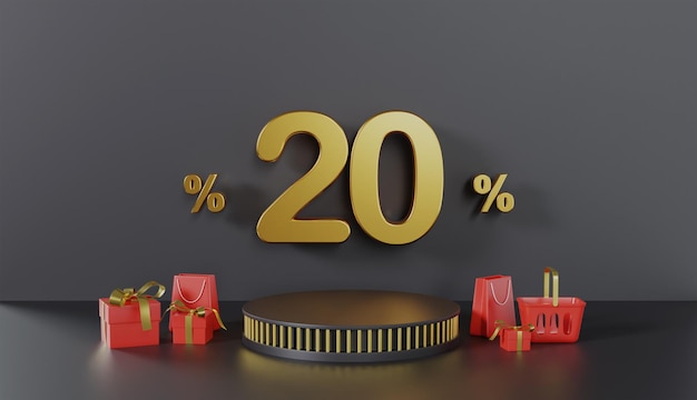 Black Friday 20 Percent with Gift Box on black background