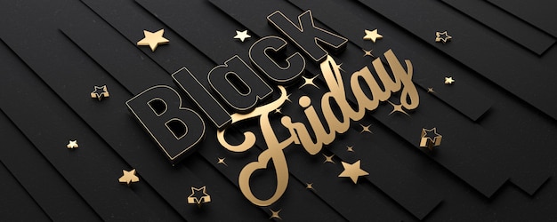 Black friday background Black paper and golden text 3d illustration Super friday sale logo for banne