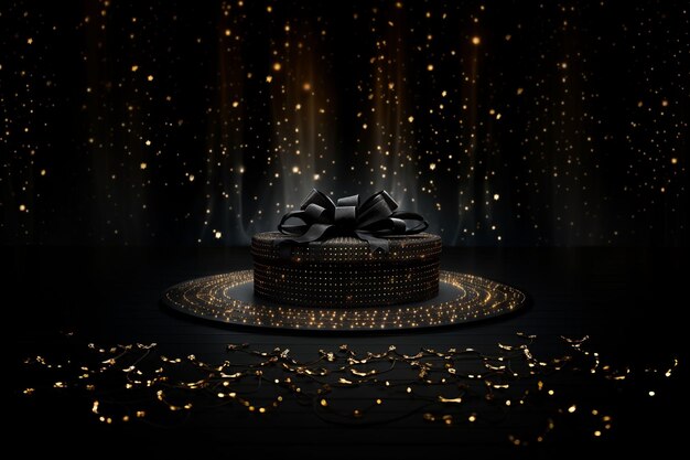 Black Friday background Gift box with glitter on black background