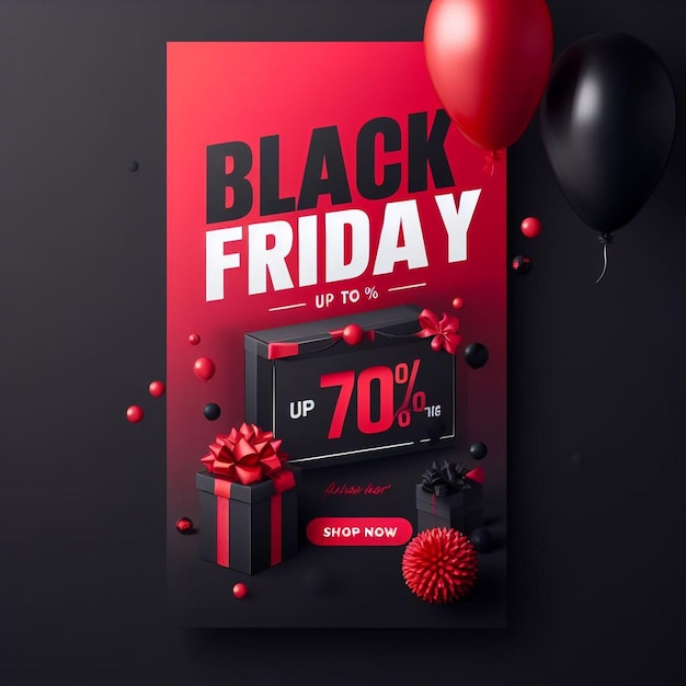 Photo black friday banner design black friday vertical banner design with balloons and gifts black sale