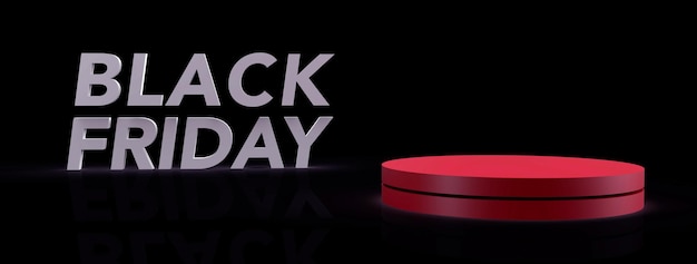 Black friday black banner with red podium. 3d render