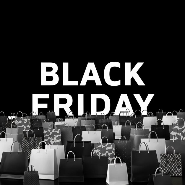 Black Friday concept Winkeltassen op zwarte achtergrond