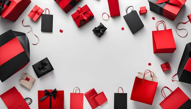 Black friday concept with red and black shopping bags and gift box