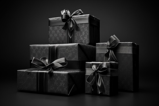 Photo black friday delights unveiling savings in artful balck gift boxes