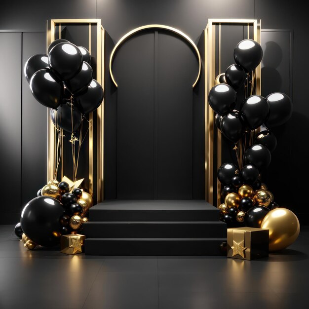 Black Friday Display Podium Product Zwart en Goud Concept Elegante podiumdecoratie