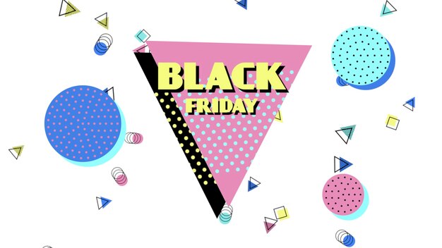 Black friday en beweging abstracte geometrische vormen, memphis achtergrond. elegante en luxe 3d-illustratiestijl voor zakelijke en zakelijke sjabloon