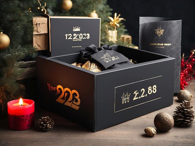 Photo black friday gift boxes arranged on dark background black friday discounts concept