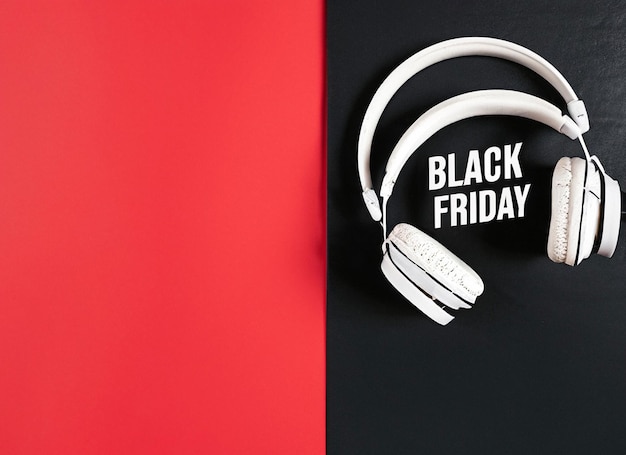 Black friday headphone on red and black background