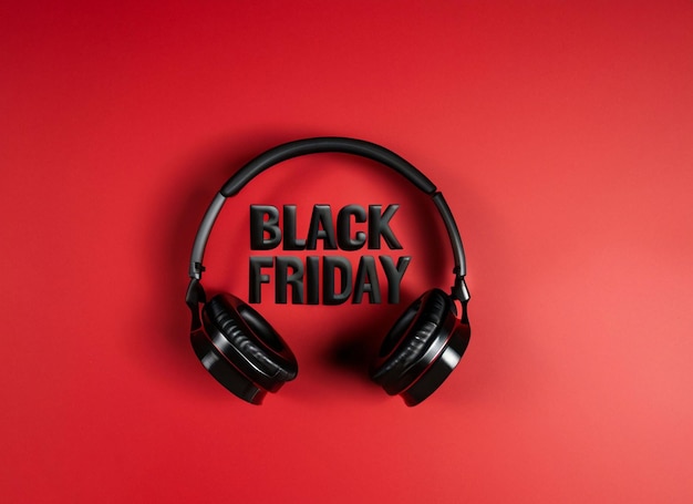 Foto cuffie del black friday su sfondo rosso e nero