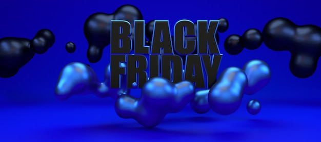 Black friday long metallic blue banner. 3d rendering illustration advertisment template.