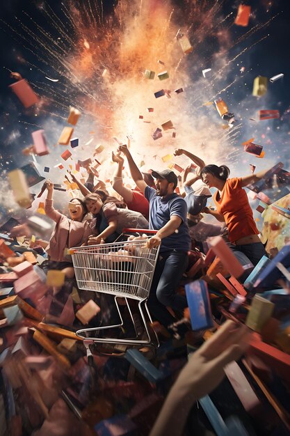 Black friday market in retail stores collection of photography capturing the chaotic crowds