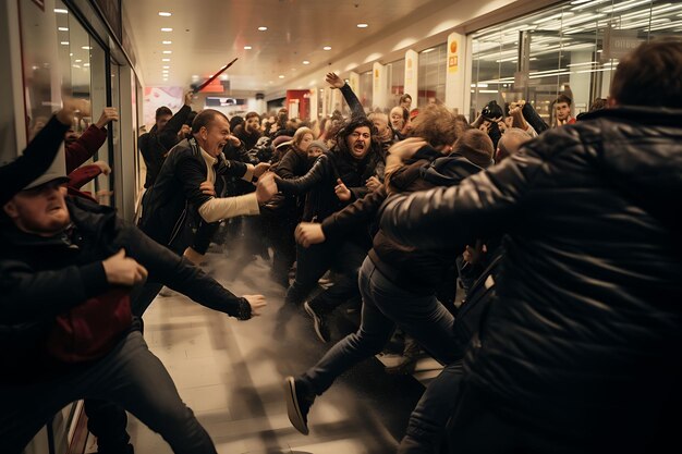 Foto mercato del black friday nei negozi al dettaglio raccolta di fotografie che catturano le folle caotiche