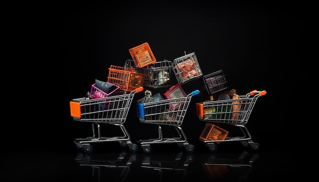 black friday multiple shopping cart and black background