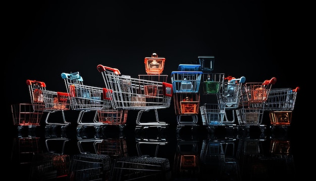 black friday multiple shopping cart and black background