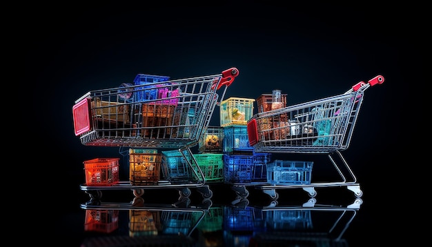 black friday multiple shopping cart and black background